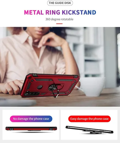 Miniatura 7 de YaHan Funda para Xiaomi Redmi Note 8, anillo giratorio de 360 grados, soporte híbrido, resistente, de doble capa, a prueba de golpes, con protector