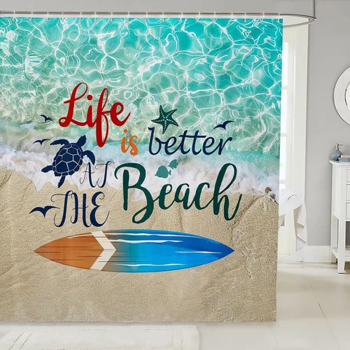 Miniatura 8 de Erosebridal Cortina de ducha náutica para niños y niñas, juego de cortinas de ducha de baño azul y blanco océano 72 x 72 pulgadas, cortina de ducha