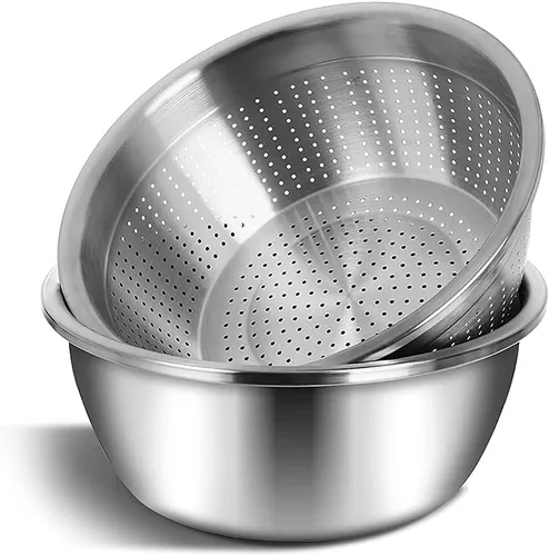 Miniatura 12 de meleg otthon Cuenco de acero inoxidable, ensaladera de 3 cuartos de galón, cuencos de metal, lavabo de acero inoxidable, borde más profundo 9.5