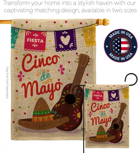 Miniatura 4 de Bandera de jardín del Cinco de Mayo para fiesta de verano, cactus, piñata, sombrero mexicano para decoración de la casa al aire libre, pancarta