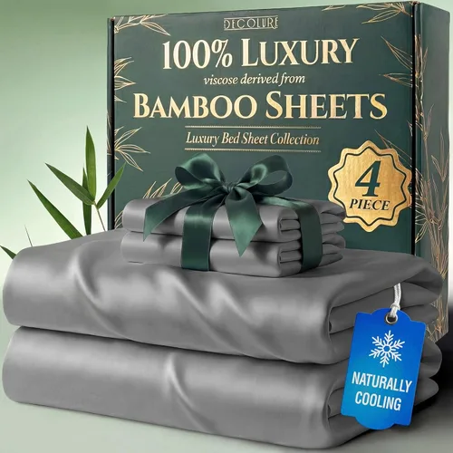 Miniatura 28 de DECOLURE Juego de sábanas 100% viscosa derivada de bambú, tamaño individual, sábanas de lujo de 4 piezas de enfriamiento natural, juego de cama