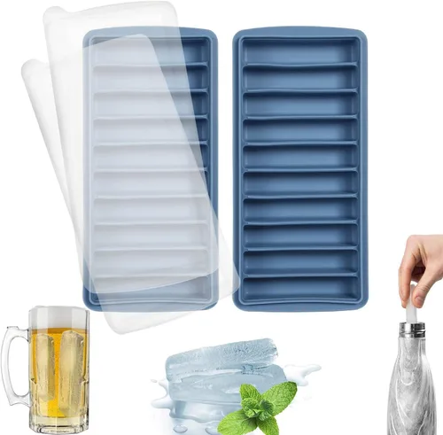 Miniatura 9 de LessMo 3 bandejas para cubitos de hielo, bandeja larga para palitos de hielo de silicona con tapa, palo estrecho rectangular, reutilizable