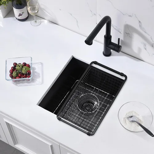 Miniatura 3 de Fregadero de cocina negro de 15 x 16 x 9 pulgadas, fregadero de cocina pequeño de acero inoxidable negro para preparación debajo del fregadero