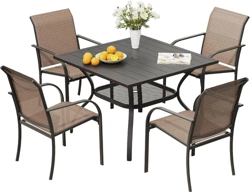 Miniatura 37 de VICLLAX Juego de 2 sillas de patio pequeñas para exteriores, juego de sillas apilables para patio y mesa de comedor cuadrada para porche delantero