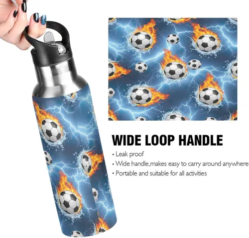 Miniatura 4 de Soccer Balls Water Flames Insulated Water Bottle 32 Oz, BPA-Free Sport Water Bottle Insulated Leakproof Water Bottles