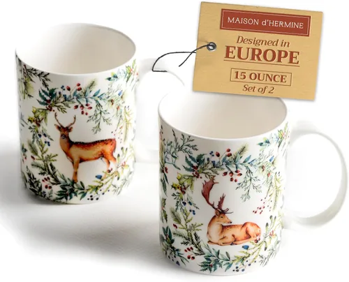 Miniatura 136 de Maison d' Hermine Taza de café con asas, tazas de porcelana fina de hueso, paquete de dos tazas de té para bebidas calientes, capuchino, latte, 015