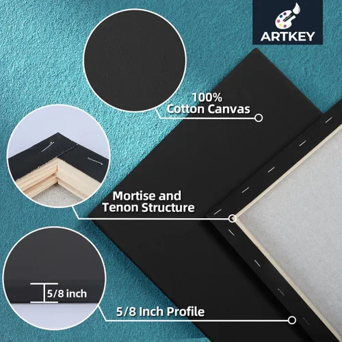 Miniatura 2 de Artkey Paquete de 6 lienzos negros, 8 x 10 pulgadas, triple imprimado, sin ácidos, 100% algodón, para acrílicos, óleo, pinturas de acuarela