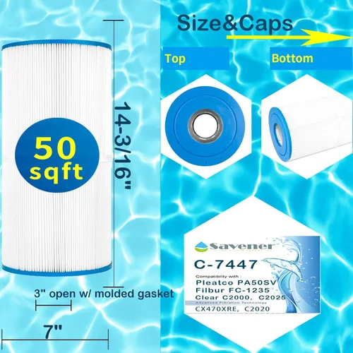 Miniatura 2 de Savener® C-7447 Cartucho de Filtro de Piscina, Reemplaza PA50SV, Unicel C-7447, Filbur FC-1235, Hayward Super Star Clear C2000, SwimClear C2020
