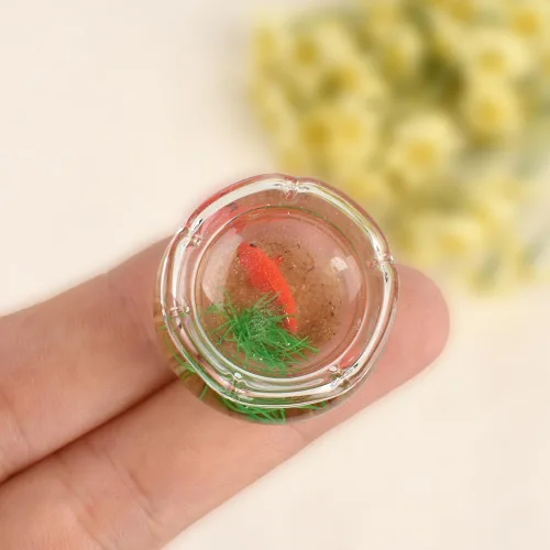 Miniatura 6 de Juego de 4 peceras de tamaño pequeño, la pecera de cristal redonda y cuadrada, accesorios de paisaje en miniatura, suministros de decoración