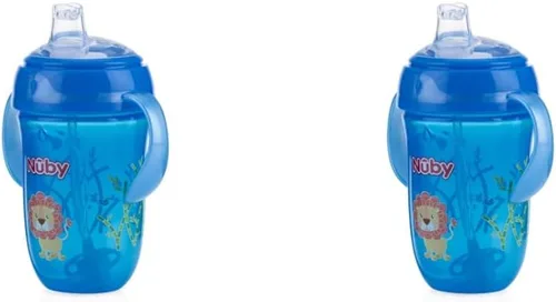 Miniatura 9 de Nuby Comfort Trainer - Vaso de 2 asas con popote con peso de 360 grados y boquilla de silicona suave, 9 onzas, niño, mono rojo
