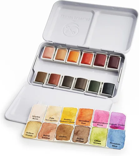 Miniatura 4 de ZenART - Pintura de acuarela profesional, no tóxica, juego de 12 medias bandejas en paleta de lata de metal, juego de acuarelas de viaje portátil
