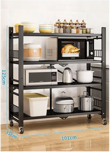 Miniatura 2 de Estante de almacenamiento plegable para estantes, estantes plegables de metal de 4 niveles con ruedas, estantes y estantes de almacenamiento