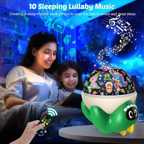 Miniatura 4 de Proyector de luz nocturna de dinosaurio para niños, juguetes verdes de dinosaurio para niños, luces de estrella con música y temporizador, lámpara