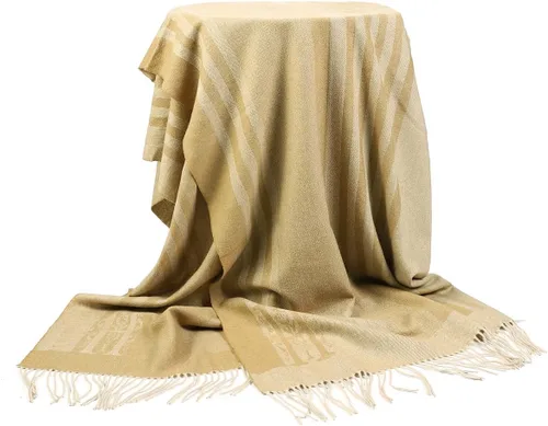 Miniatura 3 de Manta Jacquard de Lana Pura con Borlas, Grande 55x83 pulgadas, 1.5 libras, Manta de Rodilla de Lana de Cordero Suave y Cálida para Sofá Cama