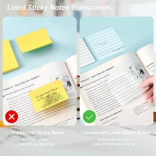 Miniatura 7 de MIUTME Notas adhesivas forradas transparentes, 7 colores brillantes, notas autoadhesivas transparentes, impermeable y translúcido con línea
