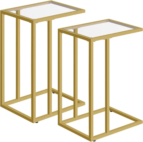 Miniatura 12 de HOOBRO Mesa auxiliar en forma de C, mesa auxiliar para sofá, mesa de sofá para espacio pequeño con vidrio templado, marco de metal, estilo moderno