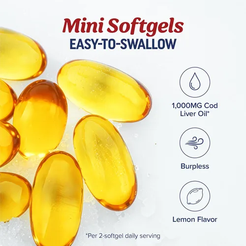 Miniatura 5 de Cápsulas blandas de aceite de hígado de bacalao de 1000 mg Omega 3 + vitamina A y D3 Aceite de hígado de bacalao capturado en la naturaleza