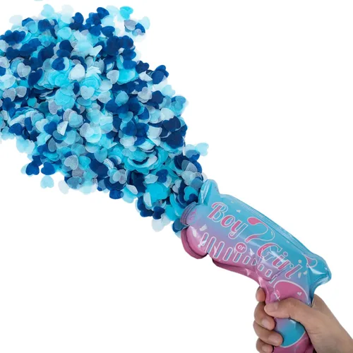 Pistola de felicitación con globos de confeti para revelación de género, para él o ella (juego de 10) suministros de fiesta para bebé niño o niña