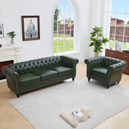 Miniatura 33 de QHITTY Juego de 2 piezas para sala de estar, Sofá Seccional Chesterfield Silla Contemporáneo Tapizado de Terciopelo Loveseat Juego de Sofás