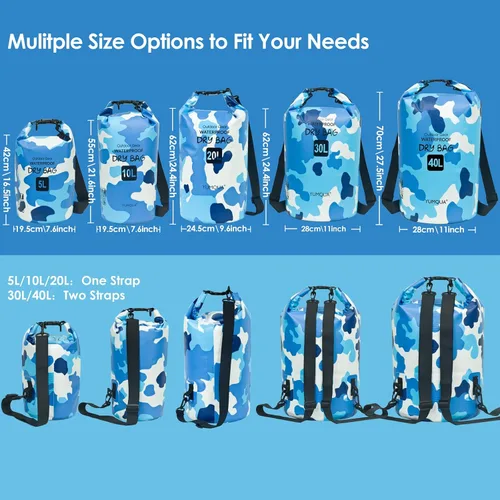 Miniatura 2 de YUMQUA Bolsas secas impermeables 5L/10L/20L/30L/40L para mujeres y hombres, bolsa seca flotante enrollable bolsa de almacenamiento impermeable
