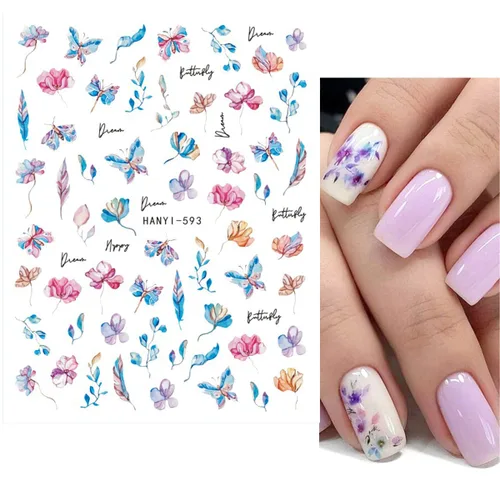 Miniatura 4 de Calcomanías de arte de uñas de flores, calcomanías de uñas de mariposa con encanto, calcomanías de uñas de primavera y verano, calcomanías de uñas
