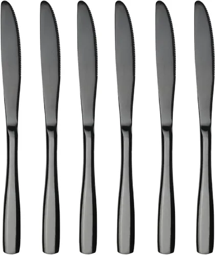 Miniatura 7 de Teyyvn 16 cuchillos de cena de acero inoxidable negros, cuchillos de mesa para cubiertos Espejo pulido, acero inoxidable de grado alimenticio
