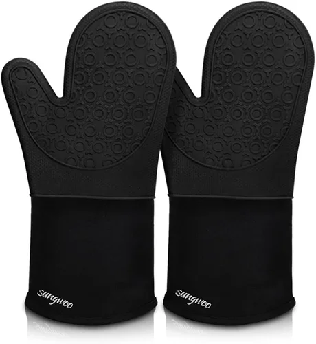 Miniatura 12 de sungwoo Guantes de horno de silicona extralargos, resistentes al calor, con forro acolchado, agarre texturizado antideslizante, perfectos para Verde
