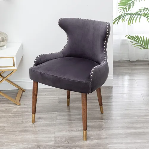 Lindale Silla decorativa tapizada de terciopelo contemporáneo, con ribete de clavos, color gris
