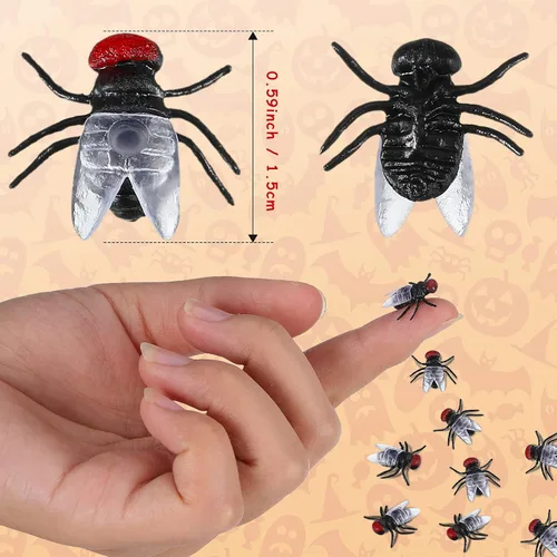 Miniatura 2 de Skylety 120 piezas de moscas falsas mini moscas de plástico realistas broma insectos simulados pequeños insectos falsos para Halloween, broma