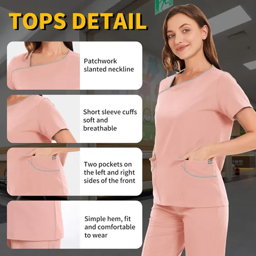 Miniatura 2 de niaahinn Conjuntos de uniforme médico para mujer, uniforme de enfermera, camiseta y pantalón deportivo, traje de trabajo de manga corta, diseño