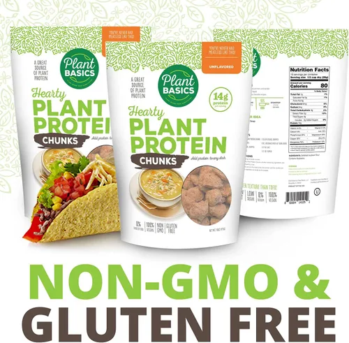 Miniatura 4 de Plant Basics - Proteína vegetal abundante, trozos sin sabor, 1 libra, sin OMG, sin gluten, baja en grasa, baja en sodio, vegano, sustituto de carne