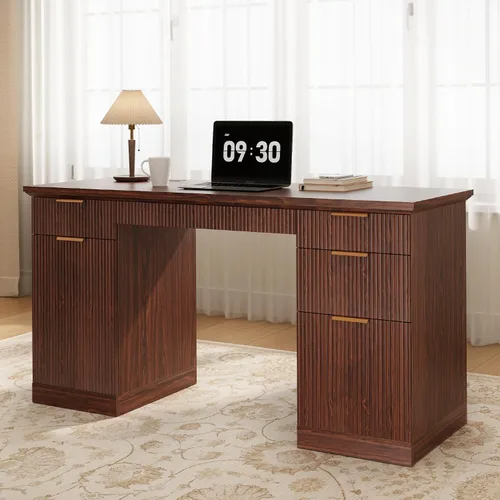 Miniatura 10 de FURSUN Escritorio ejecutivo moderno de 58 pulgadas con almacenamiento, escritorio de oficina en casa con cajón y gabinete, escritorio de madera