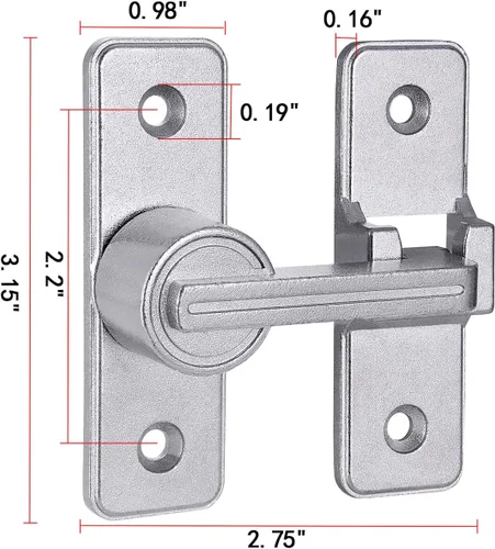 Miniatura 2 de Cerraduras plateadas para puerta de granero de 180 grados, cerraduras de puerta corrediza pesada, aleación de zinc premium para mayor privacidad