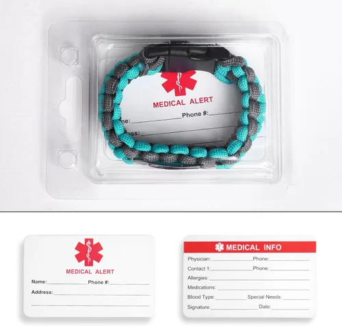 Miniatura 13 de Pulsera de alerta médica Paracord para hombres y mujeres Pulsera de identificación médica de acero inoxidable con hebillas de liberación lateral
