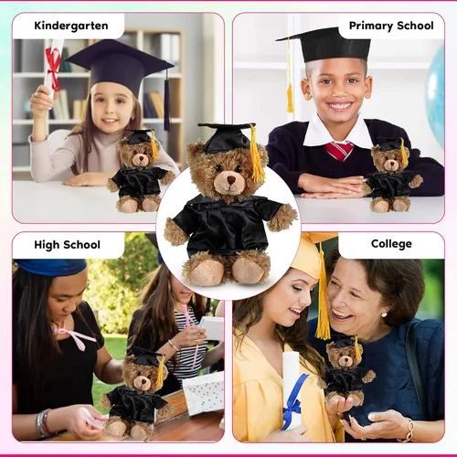 Miniatura 3 de Oso de peluche personalizado de graduación 2026, peluche personalizado con gorra y vestido, lindo animal de peluche de 6 pulgadas para graduados