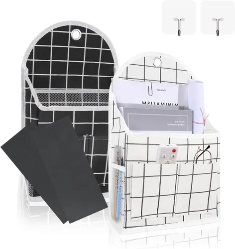 Miniatura 12 de Paquete de 2 bolsas de almacenamiento para colgar en la pared con bolsillos, cesta organizadora de casillero con gancho adhesivo, organizador de Gris
