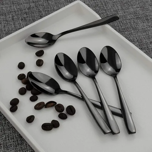 Miniatura 4 de Teyyvn Juego de 8 cucharas de café de acero inoxidable negro, juego de cucharas de café Demitasse Cucharas Demitasse de 5 pulgadas, acabado