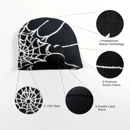 Miniatura 5 de Y2k Beanie para mujer, gorro de tela de araña Y2k, regalo ideal para el invierno