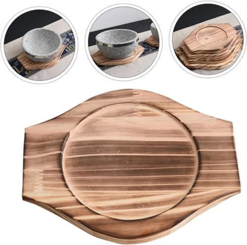 Miniatura 9 de Tapete de piedra para tartas, bandeja de bambú para servir y tazón, para mesa, base de cuenco coreano, base de madera, base de tazón de dolsot