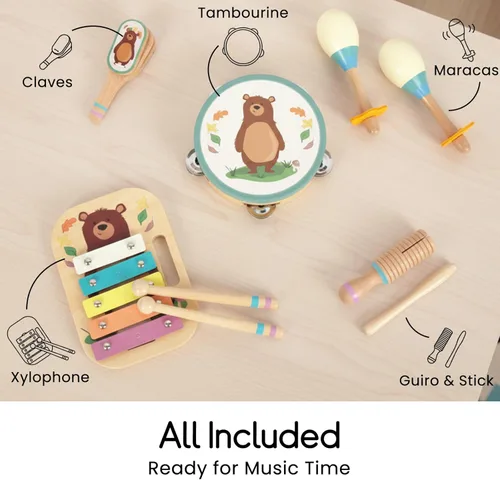 Miniatura 4 de Juego de instrumentos musicales de madera para niños pequeños, instrumentos de percusión de madera natural, juego de regalo de xilófono para niñas