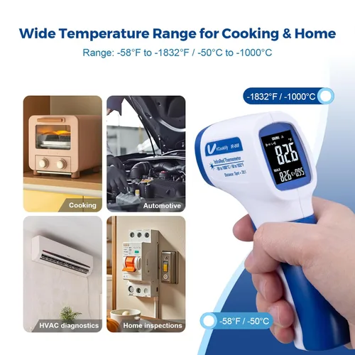 Miniatura 7 de Ring Laser DS20: 1 termómetro infrarrojo pistola de temperatura con carne, pistola térmica con emisividad ajustable y alarma alta/baja, ± 1% de Azul
