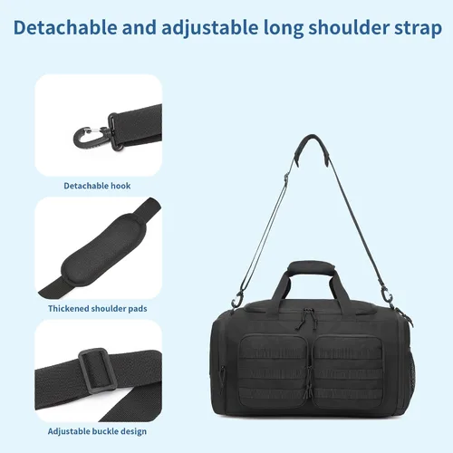 Miniatura 7 de Wotony Bolsa de lona táctica para hombres, bolsa de lona para gimnasio, viajes, entrenamiento militar de fin de semana, bolsa Molle, Negro, 35 l