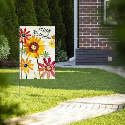 Miniatura 5 de Bandera de jardín de flores de verano de 12 x 18 pulgadas, de doble cara, banderas de jardín pequeñas con diseño de margaritas y girasoles de Hello