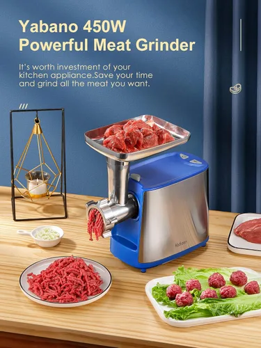 Miniatura 8 de Picadora de carne eléctrica, picadora de carne de alta resistencia, máquina de embutir salchichas, picadora de alimentos con kit de salchichas y Azul