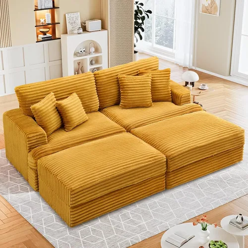 Miniatura 12 de Sofá de pana moderno de 79.3 pulgadas, sofá biplaza de pana con 4 almohadas y reposabrazos anchos, cómodo sofá tapizado de 2 plazas para sala
