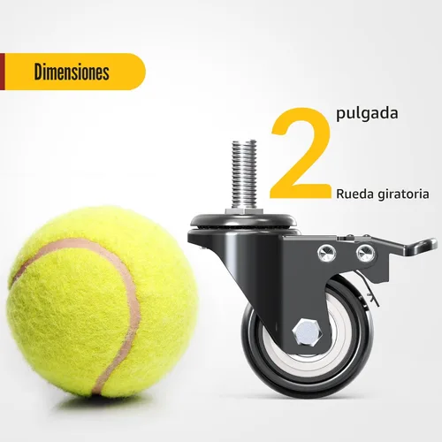 Miniatura 2 de HOLKIE Ruedas giratorias de 2 pulgadas, juego de 4 ruedas de bloqueo total, vástago roscado de 3/8 pulgadas -16 x 1