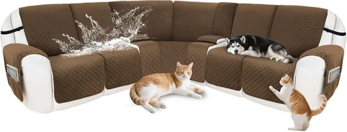 Miniatura 60 de Fundas para sofá modular reclinable, de terciopelo en forma de L, funda de consola central para perros y mascotas, lavable antideslizante, 1 funda