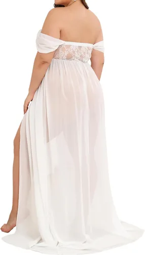 Miniatura 4 de Vestido de maternidad para fotografía con hombros descubiertos, vestido de gasa con abertura frontal, maxi vestidos de embarazo para sesión de fotos
