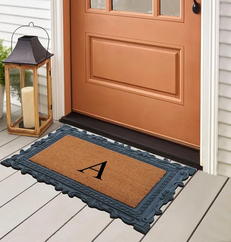 Miniatura 6 de A1HC - Felpudo con monograma de goma natural y fibra de coco de 24 x 36 pulgadas para puerta delantera, antidesprendimiento, duradero, para entrada