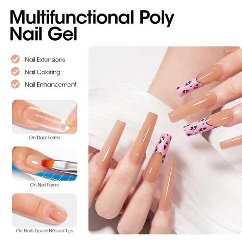 Miniatura 4 de GELLEN Natural Nude - Gel constructor de extensión de uñas de poligel, sin hema, TPO y TMPTA, 2.16 onzas 017 para engrosamiento de uñas de larga